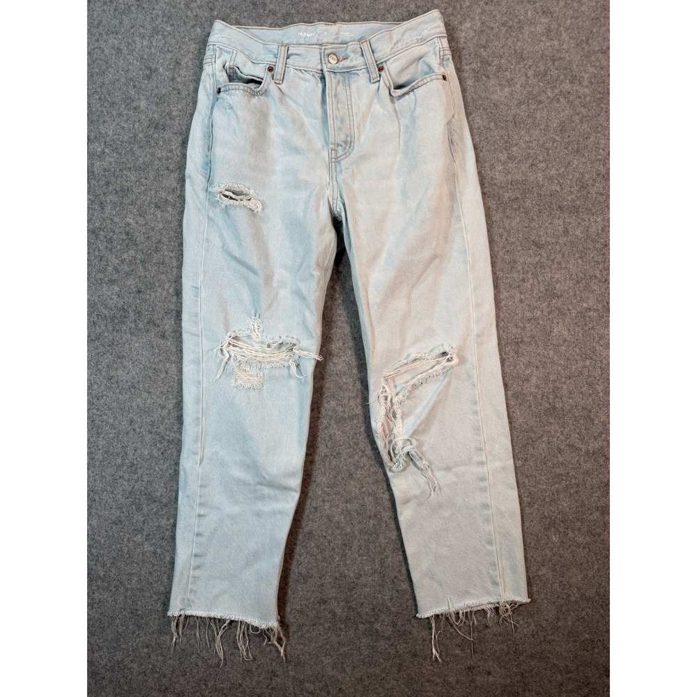 Old Navy High Rise Straight Distressed Jeans‎ Light Wash Button Fly Size 2